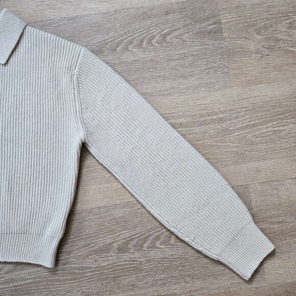 H&M Rib Knit Collared Sweater Long Sleeve Cropped Cream Size Small New With Tags - Picture 9 of 17
